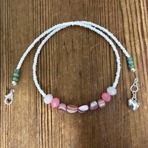 Pink and White Ladies Beaded Necklace,  Pink Shell Ladies Necklace,  Handmade